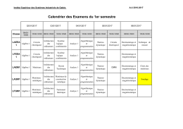 Calendrier des Examens du 1er semestre