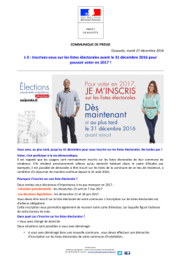 Inscrivez-vous sur les listes &eacute;lectorales avant le 31 d&eacute;cembre 2016