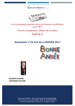 Newsletter n°16-414 du 6 JANVIER 2017