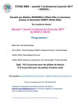 Samedi 7 janvier et dimanche 8 janvier 2017 de 9h30 à