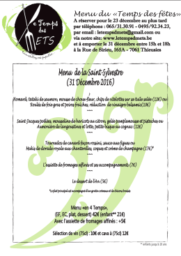 Menu du Nouvel An - Le Temps des Mets