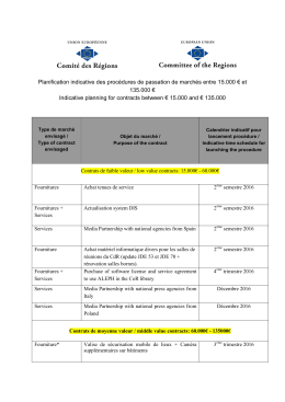 Planification indicative des marchés publics d`une valeur