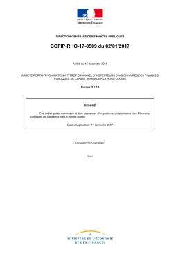 BOFIP-RHO-17-0509 du 02/01/2017 : Arr&ecirc;t&eacute; du 15 d&eacute;cembre 2016