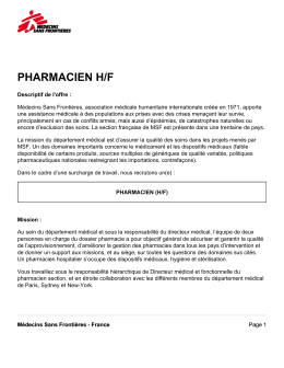 pharmacien h/f - M&eacute;decins sans fronti&egrave;res