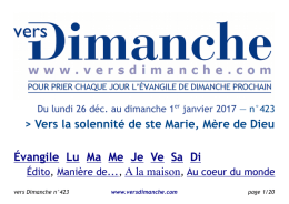 Vers la solennité de ste Marie, Mère de Dieu Évangile Lu Ma Me Je
