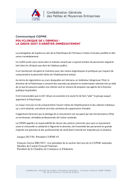 Communiqu&eacute; CGPME Jacques DUVIN, Pr&eacute;sident - Tarbes