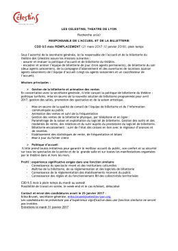 RESPONSABLE DE L`ACCUEIL ET DE LA BILLETTERIE CDD 9.5