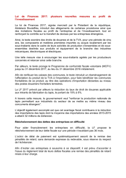 Loi de Finances 2017: plusieurs nouvelles mesures au profit de l