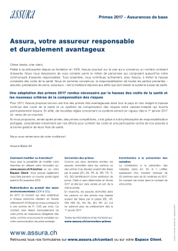 www.assura.ch Assura, votre assureur responsable et durablement