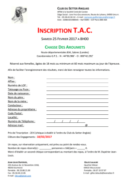 inscription tac - Club du Setter Anglais