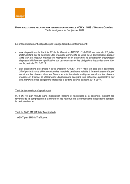 Principaux tarifs de TA Voix et SMS d`Orange Cara&iuml;be
