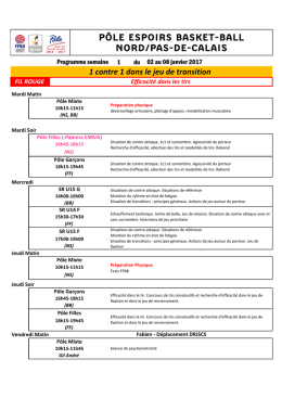 Planning P&ocirc;le Espoirs semaine 01