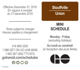 Stouffville Union MINI SCHEDULE