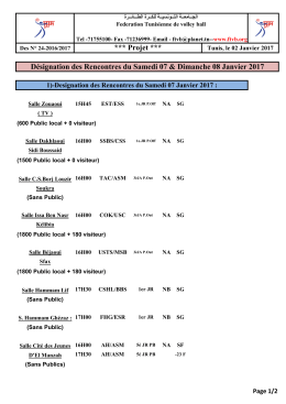 Désignation des rencontres Samedi 07 Dimanche 08 Janvier 2017