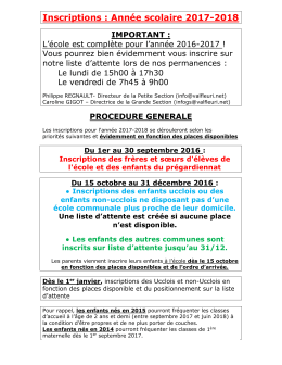 Inscriptions : Ann&eacute;e scolaire 2017-2018