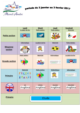 Planning des TAP du 3 janvier au 3 février 2017 - Le Mesnil