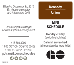 Kennedy Union MINI SCHEDULE