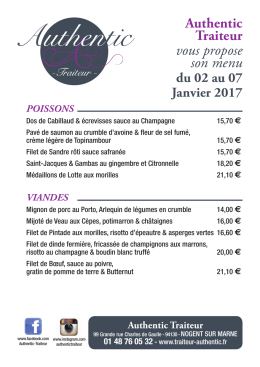 du 02/01 au 07/01 - Authentic Traiteur