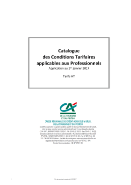 Catalogue des Conditions Tarifaires applicables aux Professionnels
