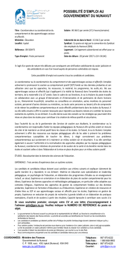 POSSIBILITÉ D`EMPLOI AU GOUVERNEMENT DU NUNAVUT