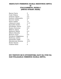 rezultati pismenog dijela redovnog ispita iz italijanskog jezika i