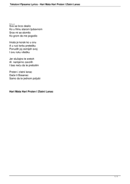 Tekstovi Pjesama Lyrics - Hari Mata Hari Prsten I Zlatni Lanac