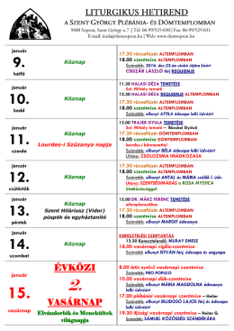 Liturgikus hetirend - 2017. január 9-15.