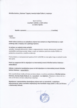 Natječaj - Klinička bolnica Dubrava