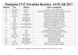 Podujatia CVČ Považsk&aacute; Bystrica JANU&Aacute;R 2017