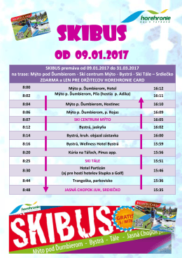 Harmonogram Horehronie skibusu od 9. 1. 2017
