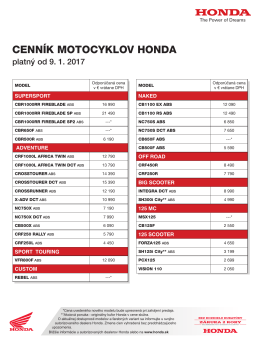 CENNÍK MOTOCYKLOV HONDA
