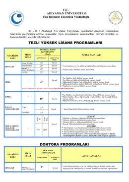TEZLĠ YÜKSEK LĠSANS PROGRAMLARI DOKTORA