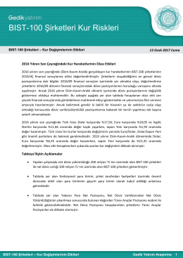 BIST- 100 Şirketleri Son Çeyrek Olası Kur Etkileri