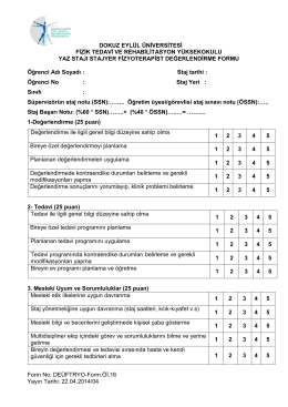 2-Klinik Uygulama Dersi Yaz Stajı Stajyer Fizyoterapist