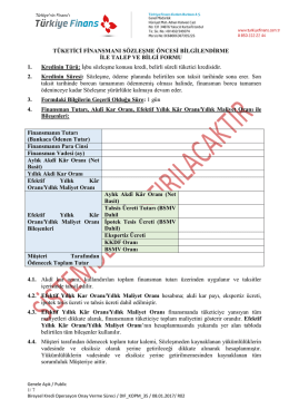 T&uuml;ketici Finansmanı S&ouml;zleşme &Ouml;ncesi