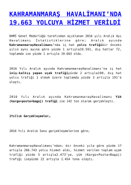 kahramanmaraş havalimanı`nda 19.663 yolcuya hizmet verildi