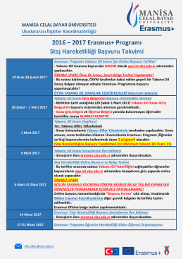 2016 – 2017 Erasmus+ Programı Staj Hareketliliği Başvuru Takvimi