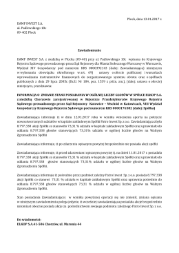 Płock, dnia 13.01.2017 r. DAMF INVEST S.A. ul. Padlewskiego 18c