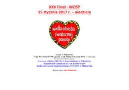 XXV Finał - WOŚP 15 stycznia 2017 r. &ndash; niedziela