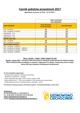 Cennik pobytów hotelowych 2017