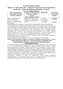 Prezydent Miasta Legnicy ogłasza, że w dniu 09.01.2017 r