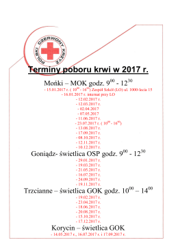 Terminy poboru krwi w 2017 r.