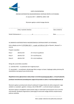 KARTA ZGŁOSZENIOWA W ZAWODACH PŁYWACKICH