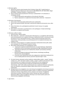 1. Informacje og&oacute;lne. 1. Operatorem Serwisu www.brawowy.pl jest