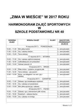 „ZIMA W MIEŚCIE” W 2017 ROKU