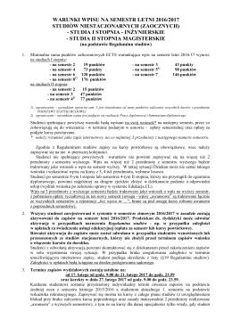 warunki wpisu na semestr letni 2016/2017 studi&oacute;w niestacjonarnych