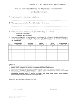 Formularz o uzyskanej pomocy publicznej de minimis