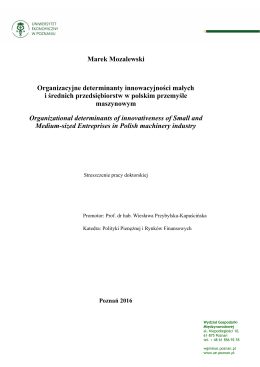 Marek Mozalewski Organizacyjne determinanty innowacyjności
