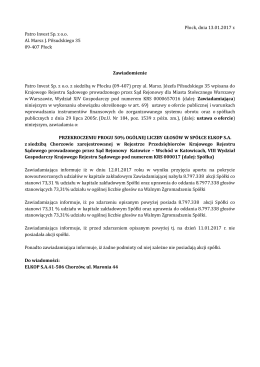 Płock, dnia 13.01.2017 r. Patro Invest Sp. z o.o. Al. Marsz J
