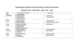 Harmonogram dyżur&oacute;w nauczycieli w czasie ferii zimowych